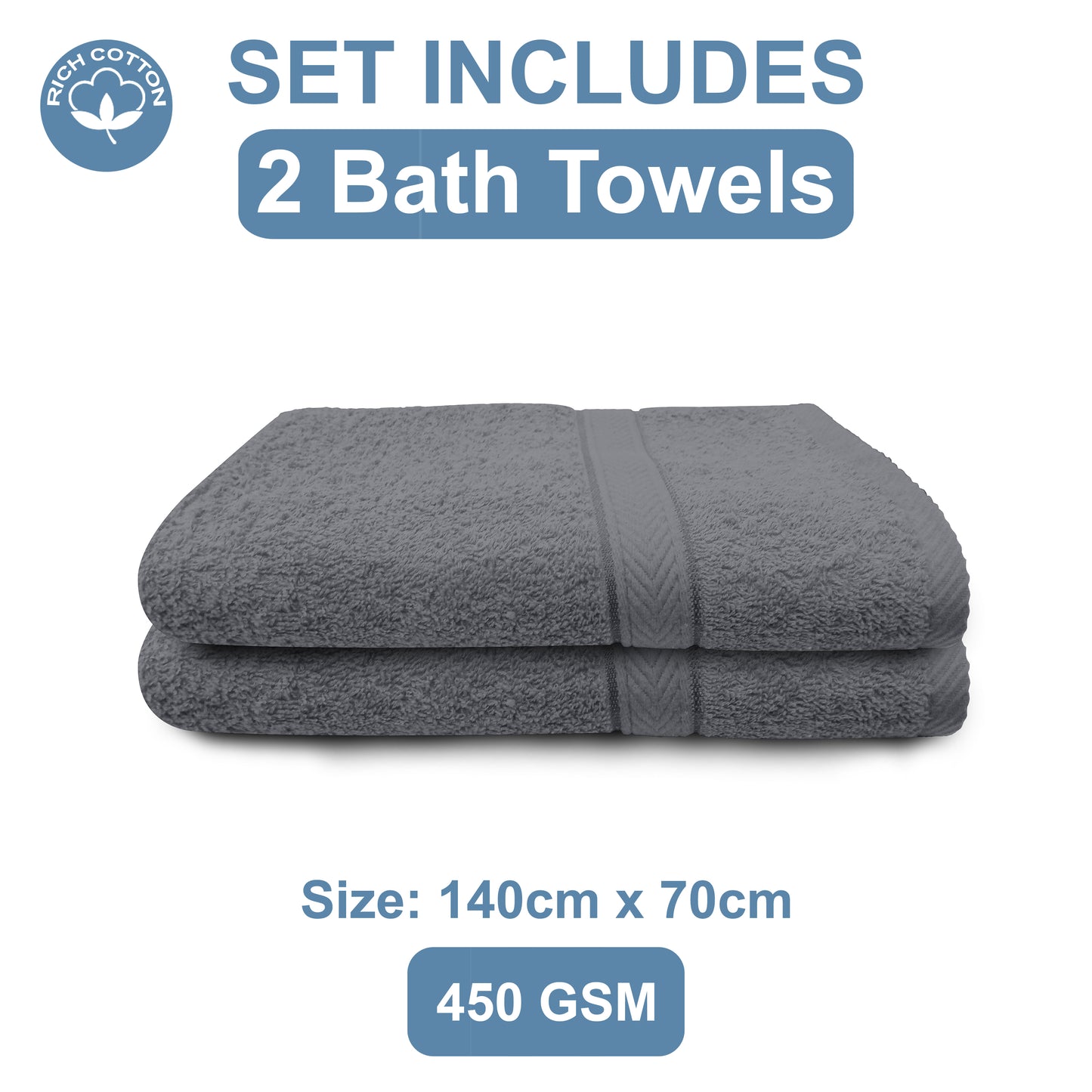 Grey 2 Pcs Set Hand Towel