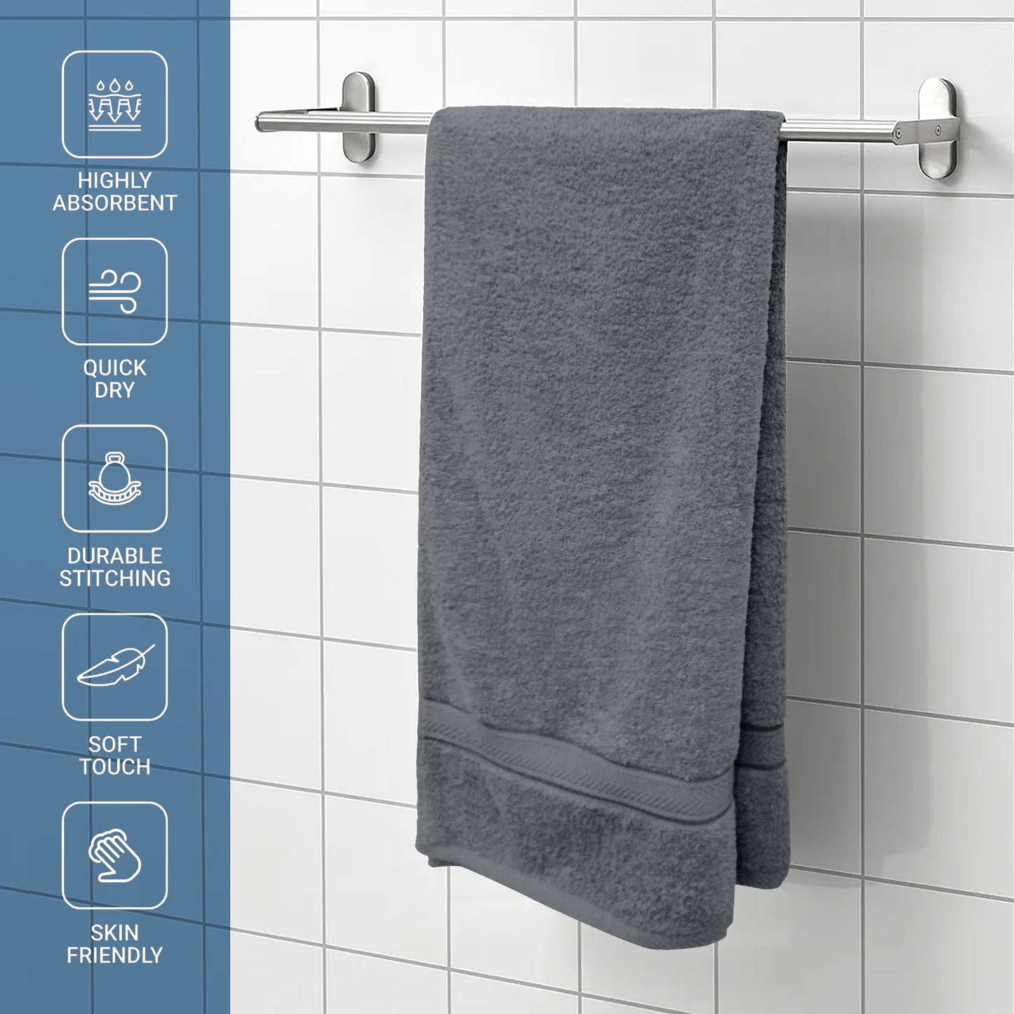 Grey 4 Pcs Set Bath Towel