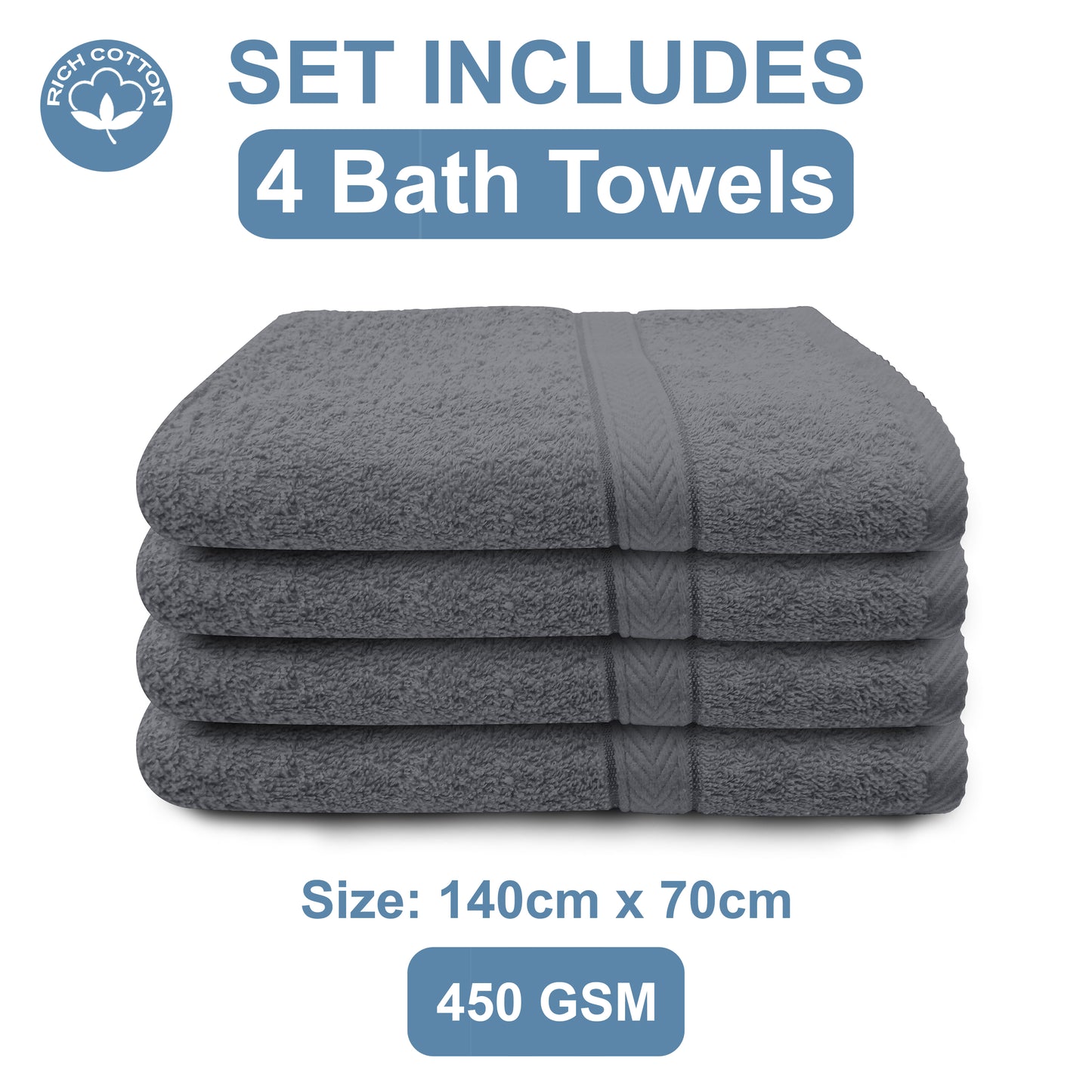 Grey 4 Pcs Set Bath Towel