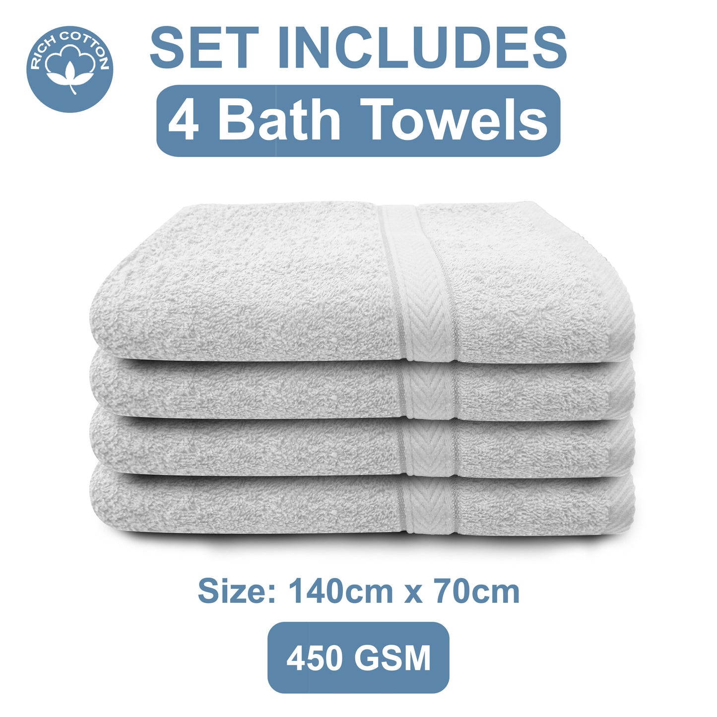 White 4 Pcs Set Bath Towel