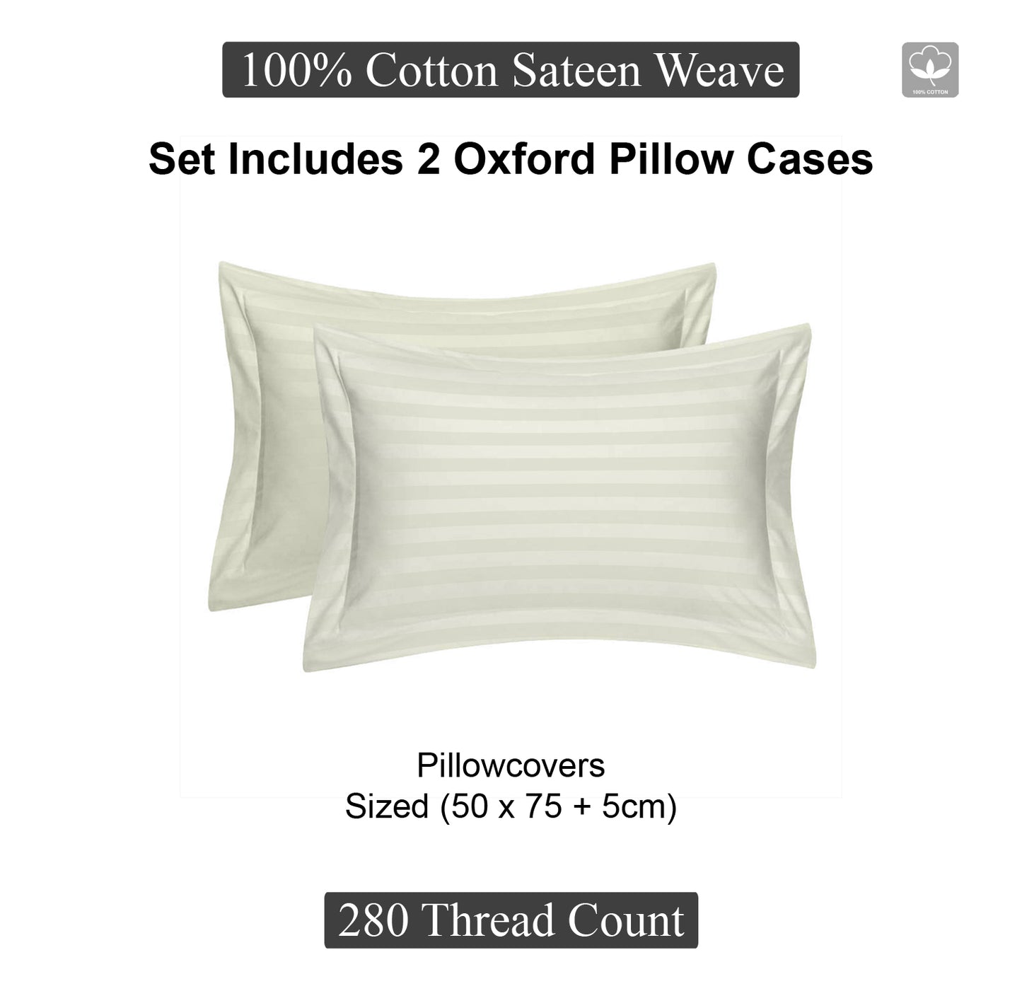 Cream Stripe Sateen Oxford Pillowcase